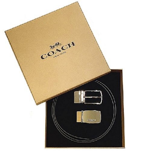 /COACH黑色皮革+PVC材質皮帶禮盒組65242-CQ/BK