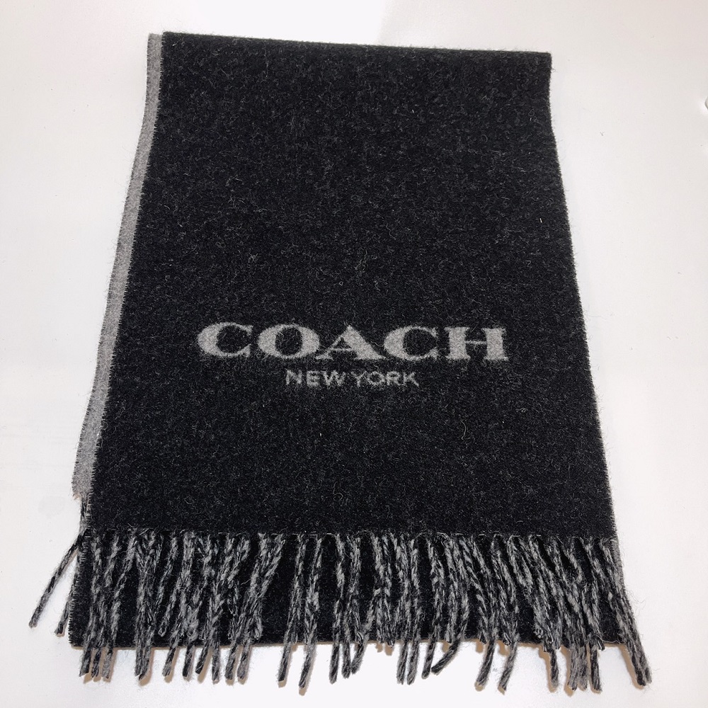 /COACH黑色COACH 字樣羊毛大圍巾-兩面76053-RI6