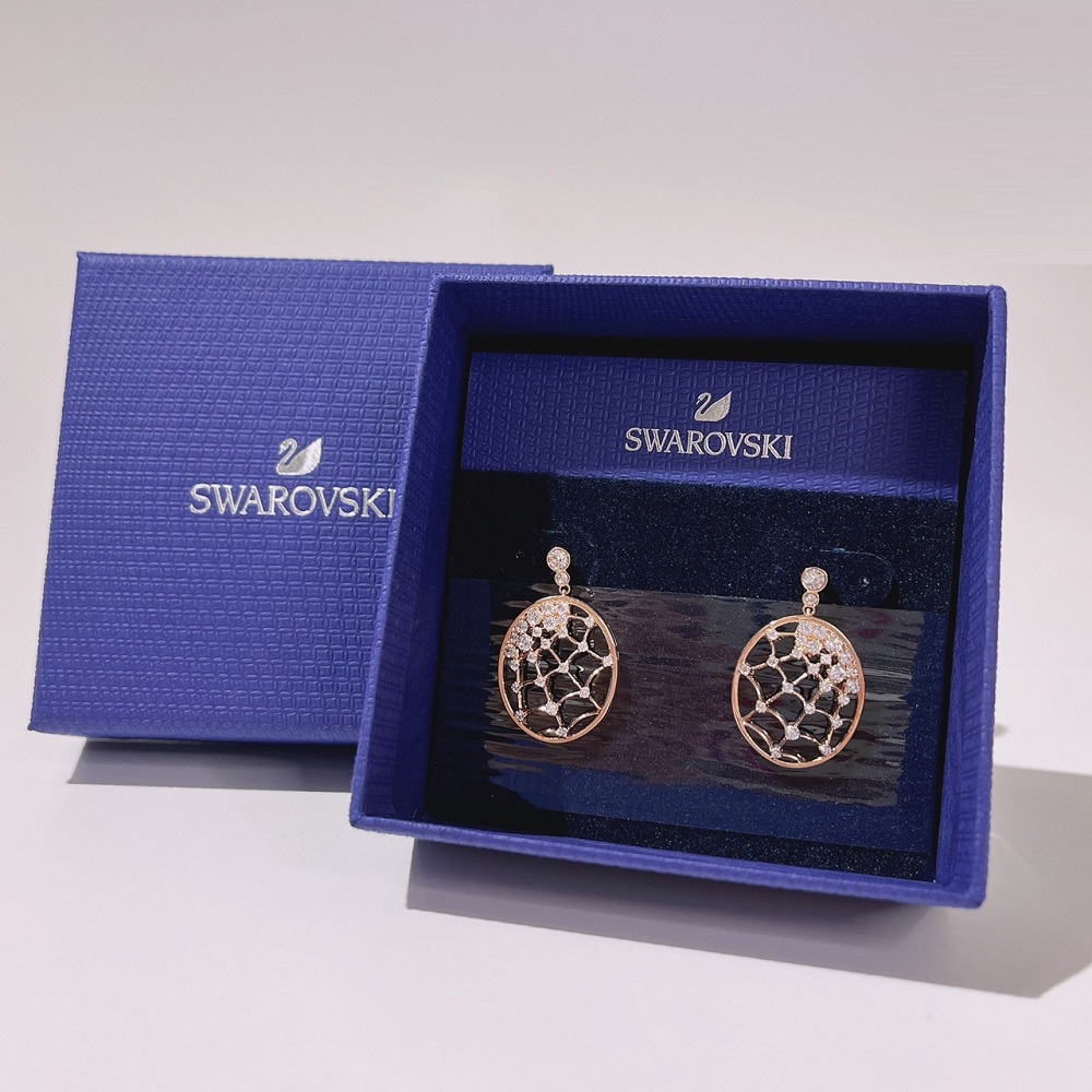 /Swarovski 玫瑰金色水鑽搭配裝飾吊垂墜耳環-附原廠禮盒
