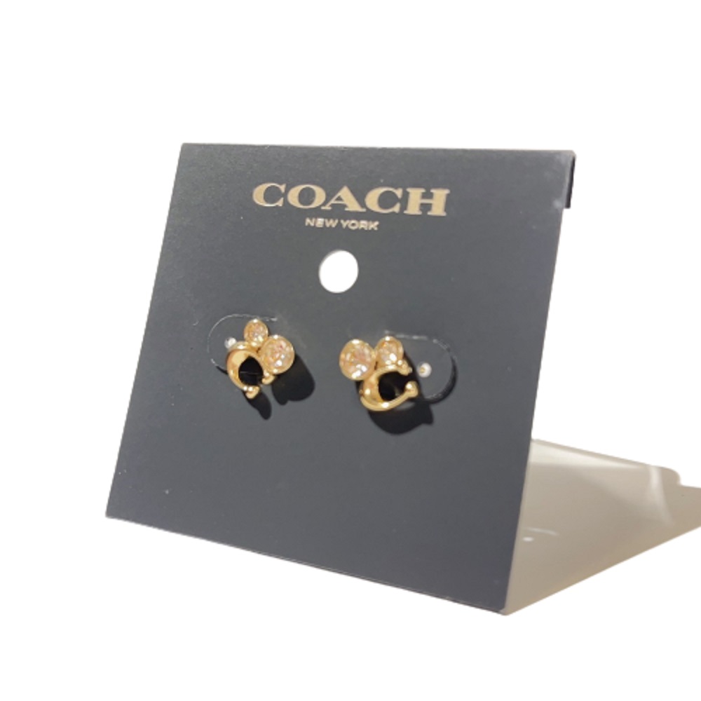 /COACH金色C字樣水晶裝飾耳針式耳環-附原廠防塵袋#C9450
